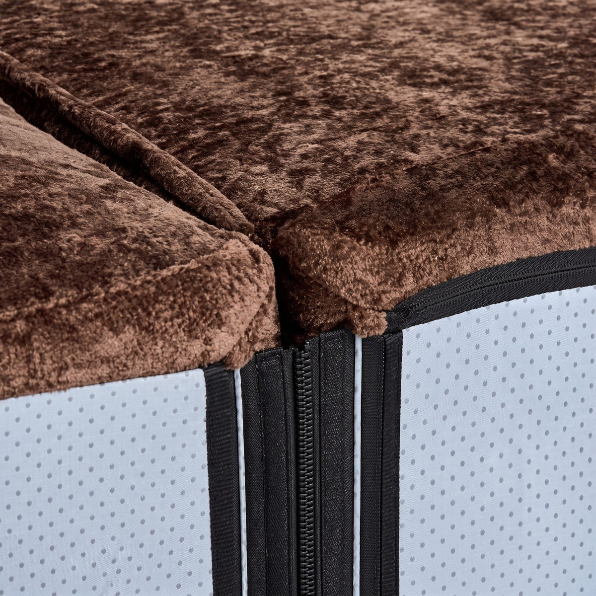 Close-up of the brown textured fabric on the Loungi modular lounge