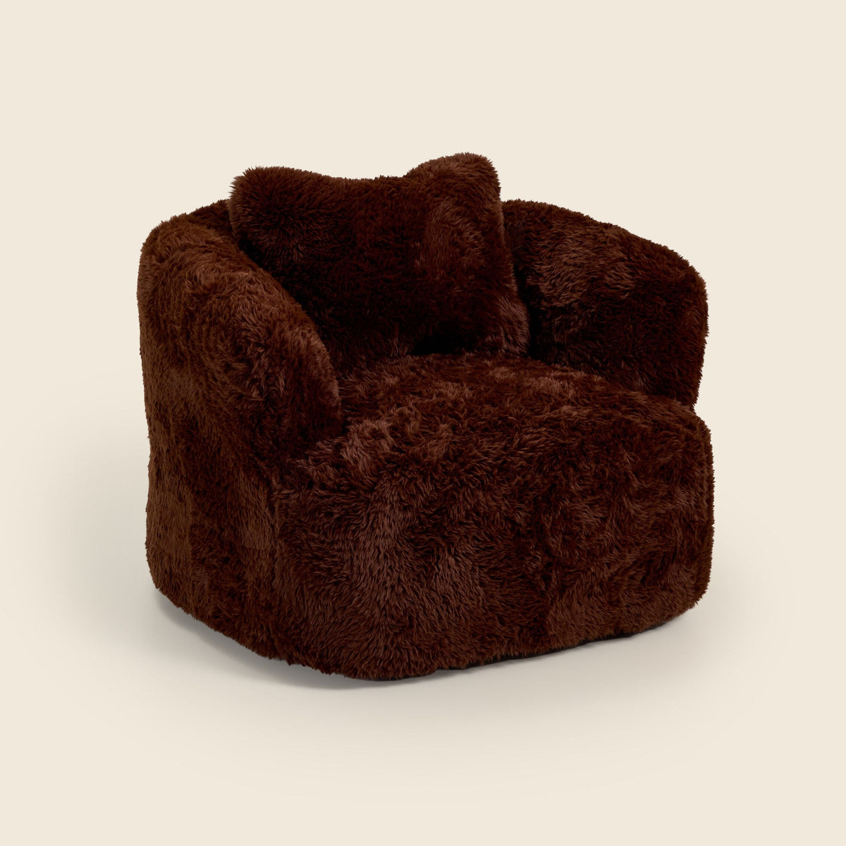 Peachi Swivel Chair in brown faux fur, front view on a beige background