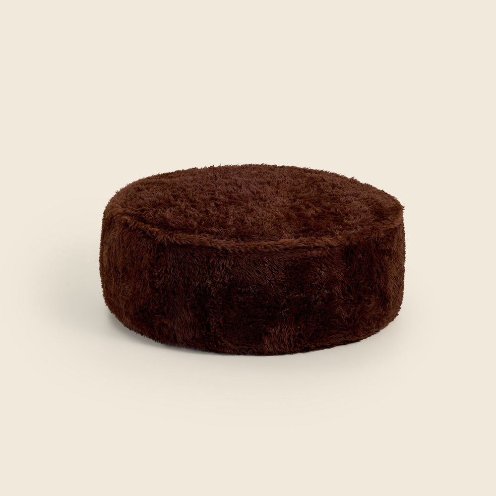 Tootsi Round Ottoman in Brown Faux Fur at full size