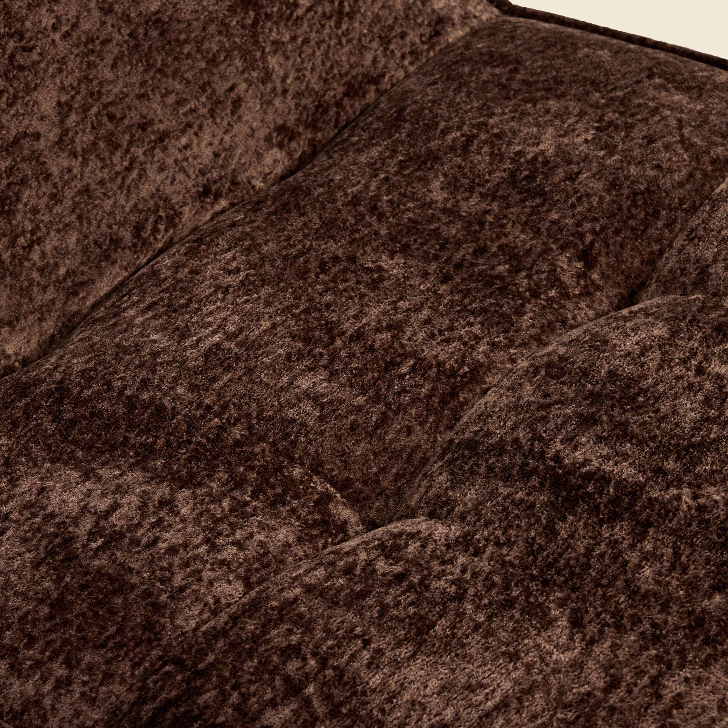 Close-up of brown snow velvet seams on the Loungi modular chair