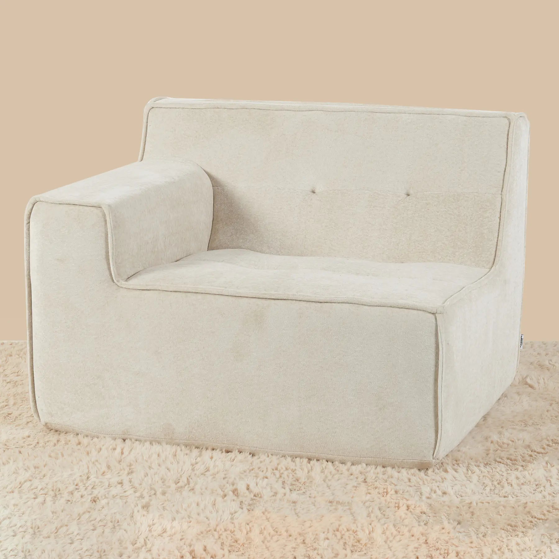 Beige armchair on a beige carpet with a beige wall background