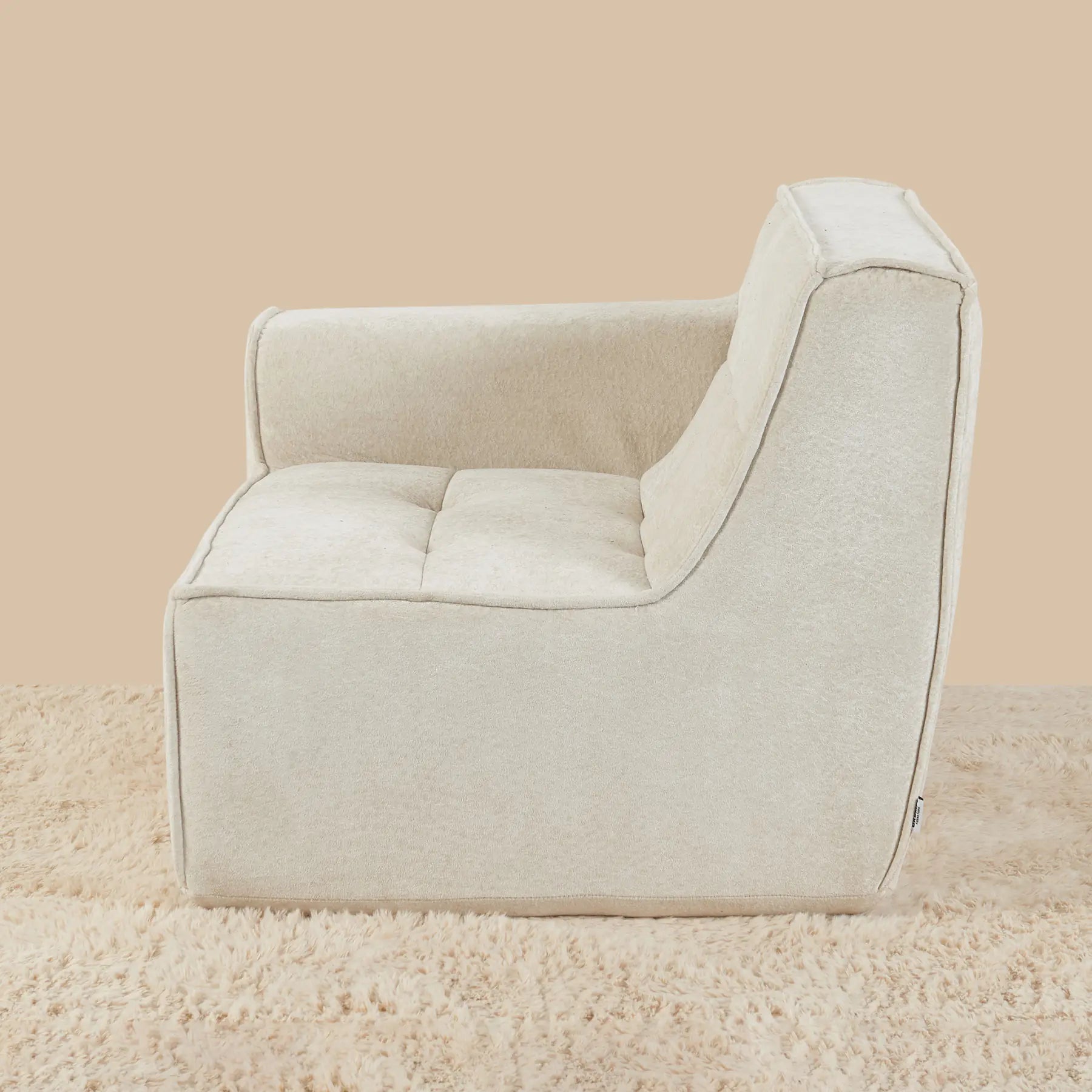 Beige armchair on a beige carpet with a beige wall background