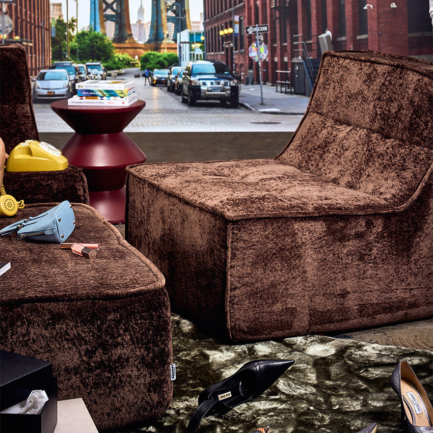 Brown snow velvet Loungi modular chair in a new york apartment