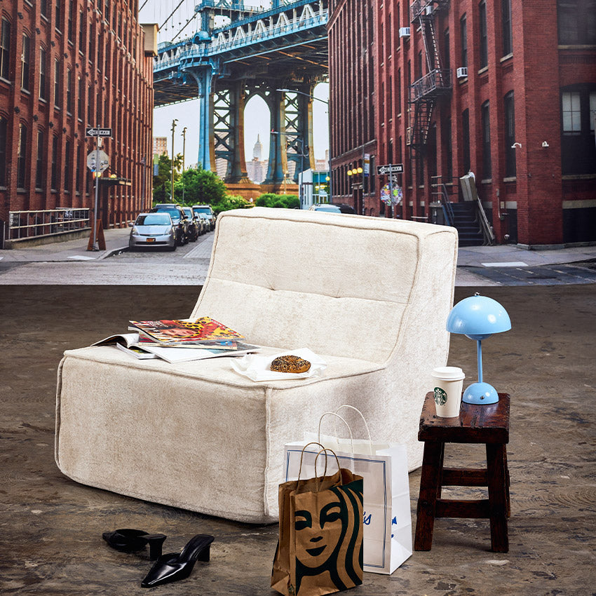 Oat snow velvet Loungi modular chair in a new york apartment
