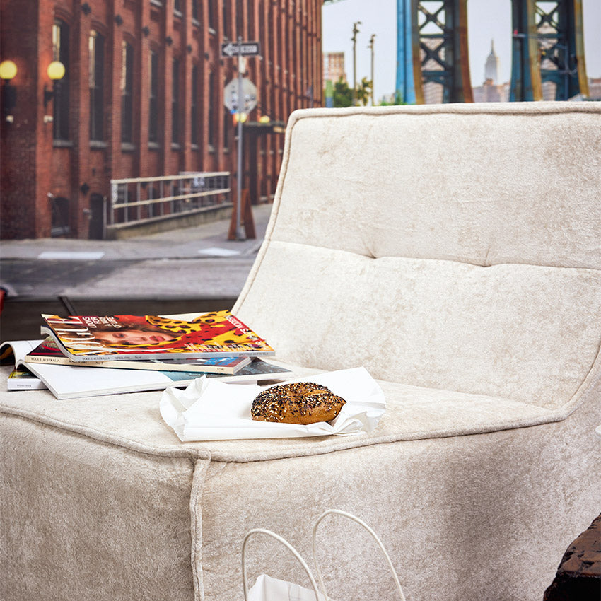 Oat snow velvet Loungi modular chair in a new york apartment