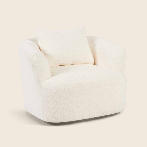 Peachi Swivel Chair in Ivory Boucle