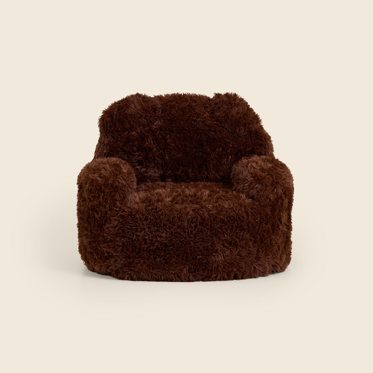 Brown Beari Kids Armchair with bear ears, front view on a beige background
