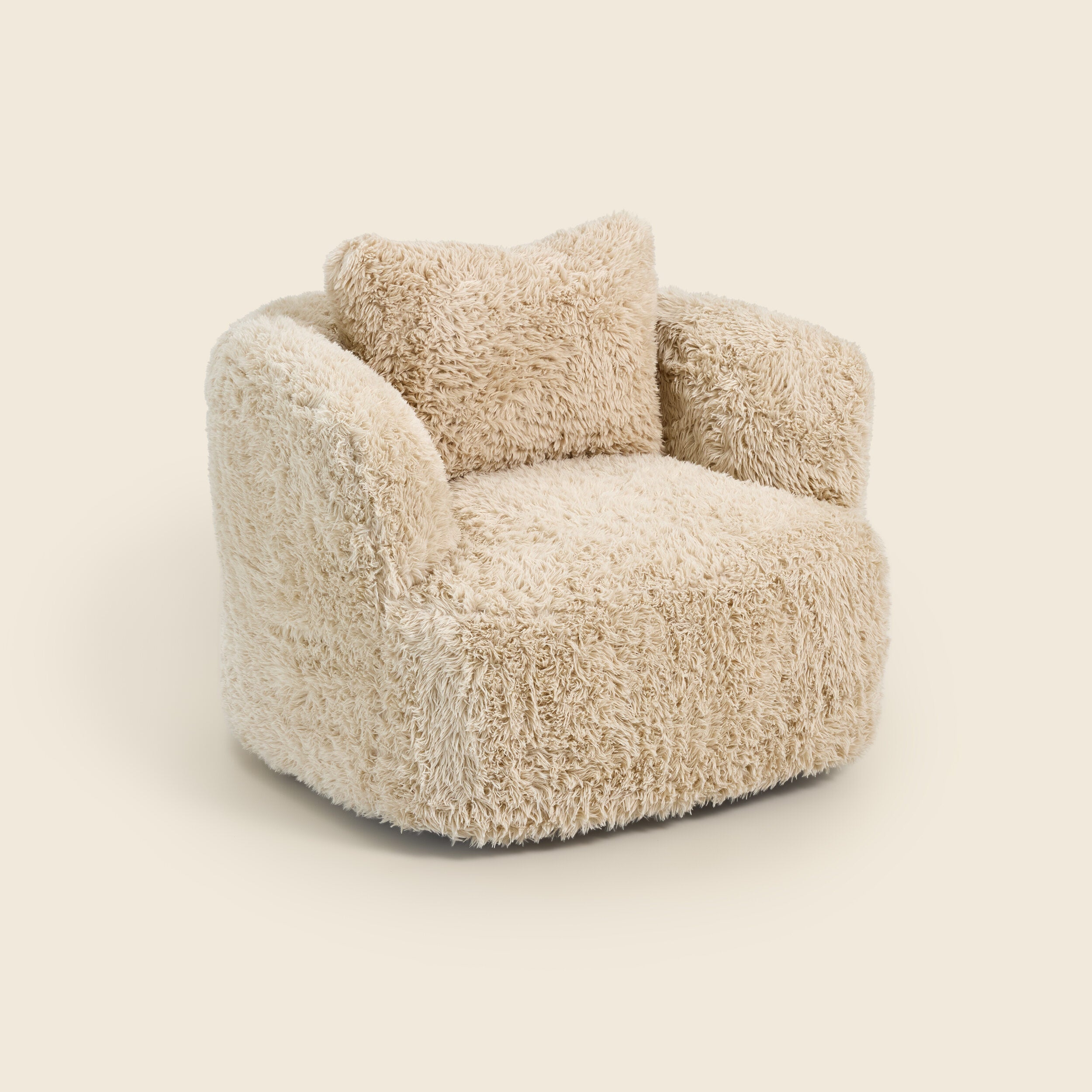 Beige fluffy armchair on a beige background #color_cream-faux-fur