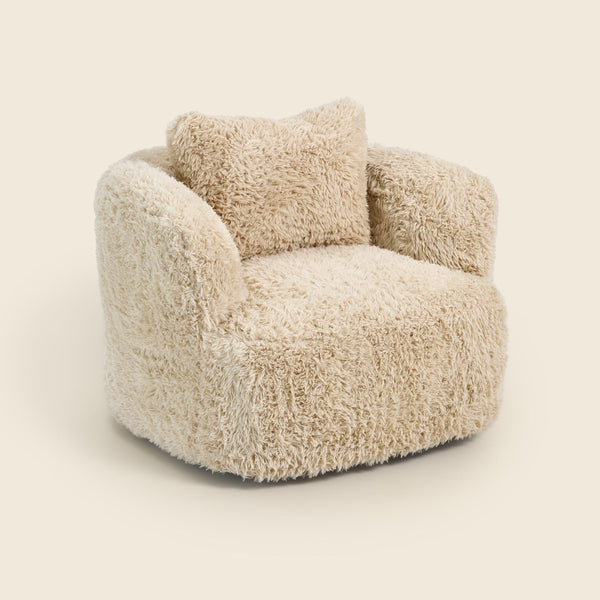 Peachi Swivel Chair in cream faux fur, front view on a beige background #color_cream-faux-fur