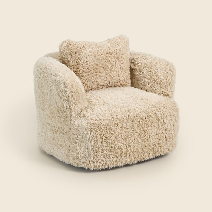 Peachi Swivel Chair in Cream Faux Fur
