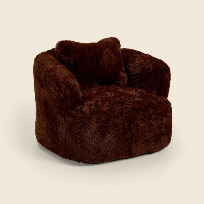 Peachi Swivel Chair in Brown Faux Fur