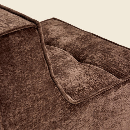 Close-up of brown snow velvet fabric on the Loungi modular chair 