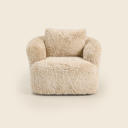 Beige fluffy armchair on a beige background 