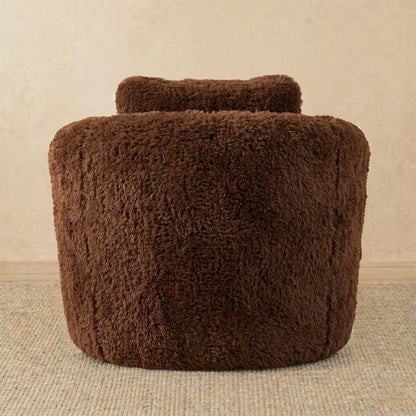 Brown textured ottoman on a beige carpet with a neutral wall background 