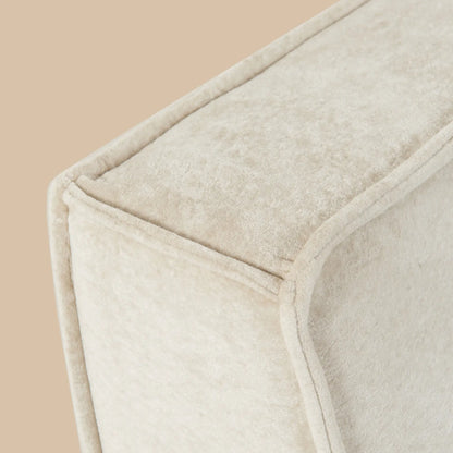 Close-up of a textured beige fabric with a subtle pattern on a beige background [color: oat-snow-velvet]