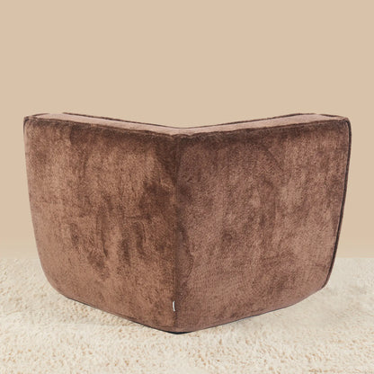 Brown textured ottoman on a beige carpet with a beige wall background [color: brown-snow-velvet]
