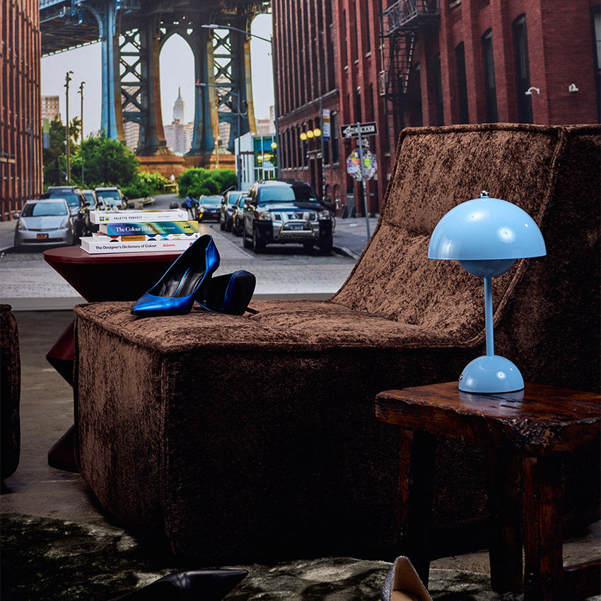 Brown snow velvet Loungi modular chair in a new york apartment 