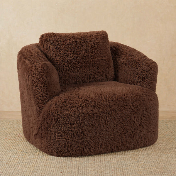 Brown fluffy armchair on a beige background #color_brown-faux-fur