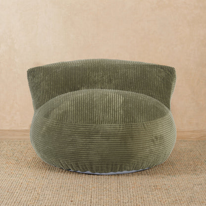 Green corduroy ottoman on a beige background 