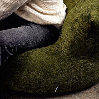 Ban sitting on green fleece beanbag 