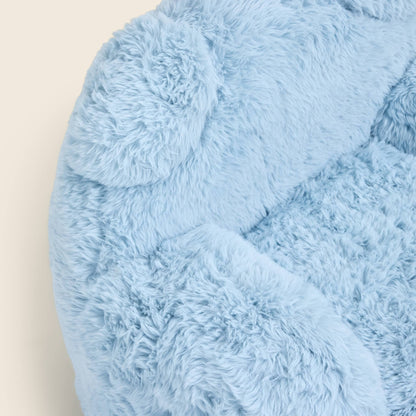 Close-up of the blue Beari Kids Armchair seat, arm and ears 