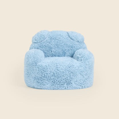 Blue Beari Kids Armchair with bear ears, front view on a beige background 