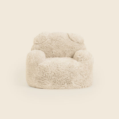 Cream Beari Kids Armchair with bear ears, front view on a beige background 