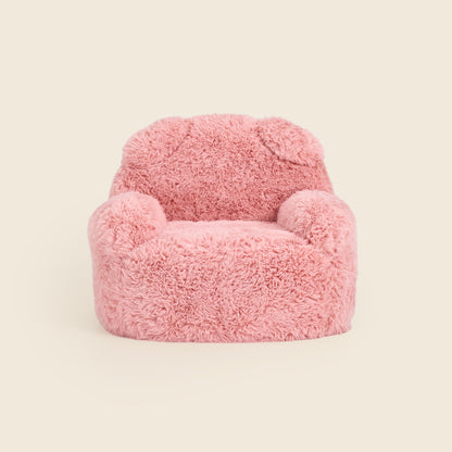 Pink Beari Kids Armchair with bear ears, front view on a beige background 