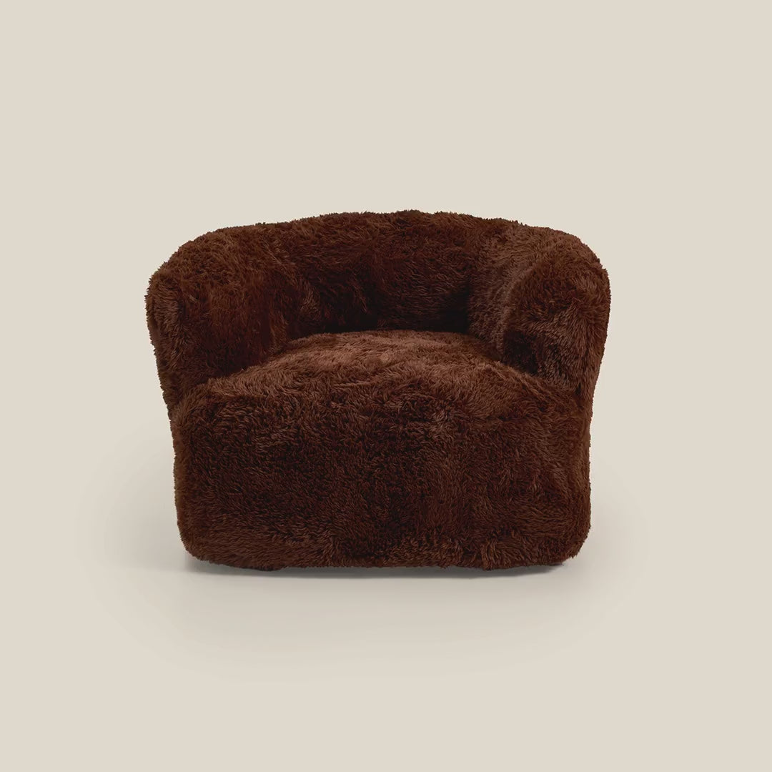 Brown fluffy chair spinning in a circle on a beige background 
#color_brown-faux-fur