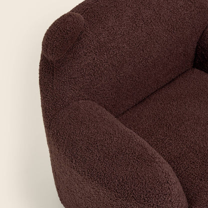 Close-up of the brown Teddi Kids Armchair seat, arm and ears 