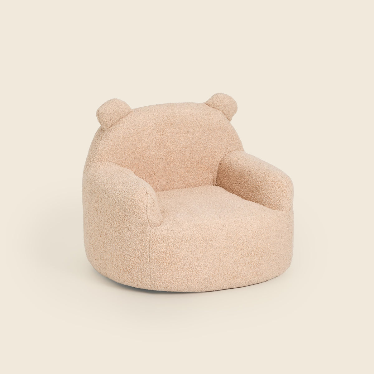 Cream Teddi Kids Armchair, three-quarter front view on a beige background 
