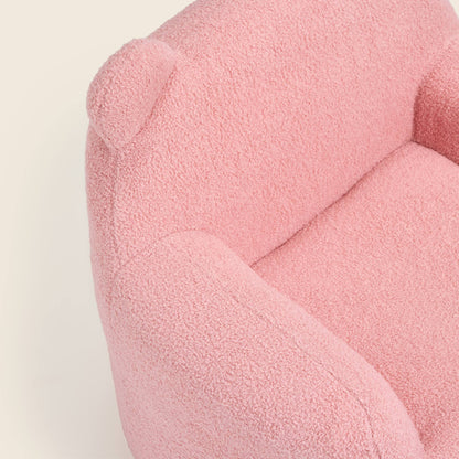 Close-up of the pink Teddi Kids Armchair seat, arm and ears 