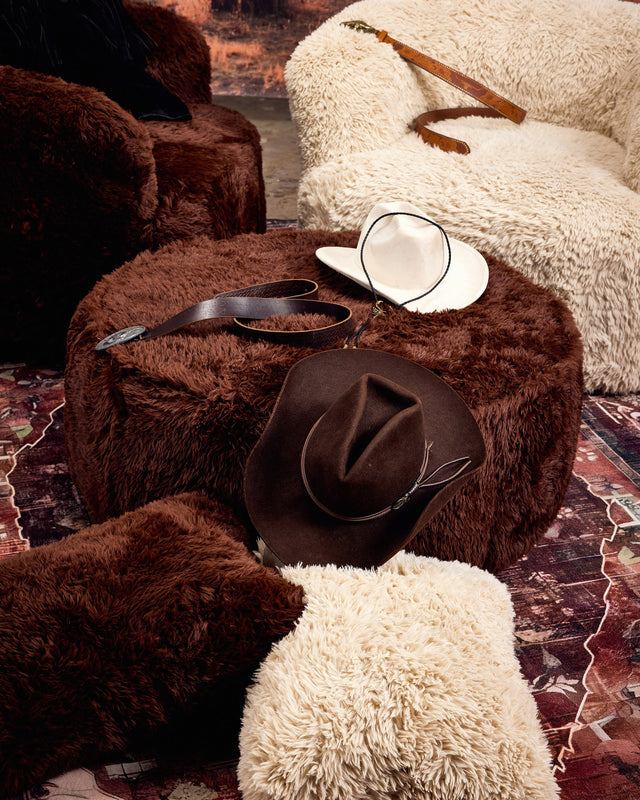 Tootsi Round Ottoman in brown faux fur